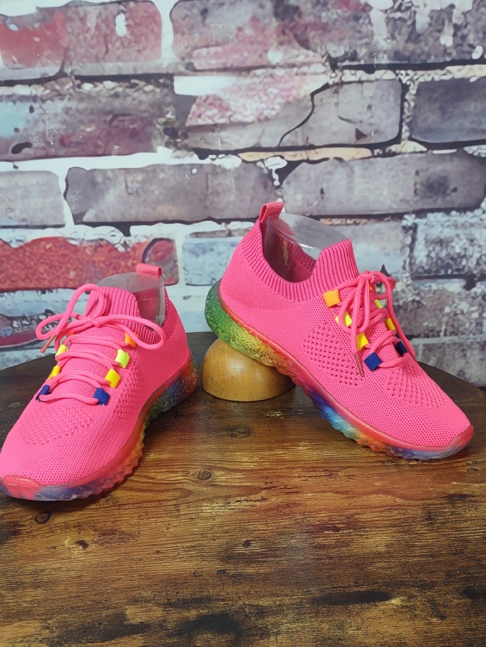 La Sheela "Gabby" Knit Lace-up Sneakers with Rainbow Sole